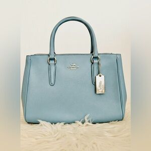 Coach Blue Pebble Leather Satchel  Crossbody Bag - 3 Compartments